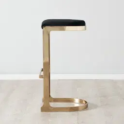 Rouven Black Velvet 79cm Bar Stool - Champagne Gold Legs