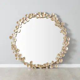 Laceleaf Antique Gold Round Mirror