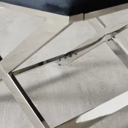 Elle Black Ottoman - Polished Stainless Steel Legs