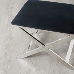 Elle Black Ottoman - Polished Stainless Steel Legs