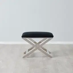 Elle Black Ottoman - Polished Stainless Steel Legs