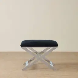 Elle Black Ottoman - Polished Stainless Steel Legs