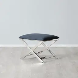 Elle Black Ottoman - Polished Stainless Steel Legs