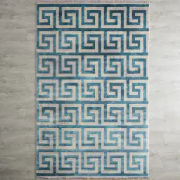 Greek Key Floor Rug - Blue Medium 200cm x 300cm