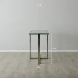 Titus Stainless Steel Console Table  - Smoke Green Glass Top