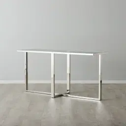 Titus Stainless Steel Console Table  - Smoke Green Glass Top