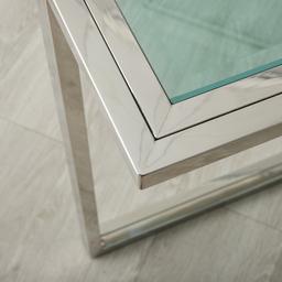 Titus Stainless Steel Console Table  - Smoke Green Glass Top