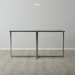 Titus Stainless Steel Console Table  - Smoke Green Glass Top