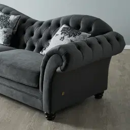 Florence II Charcoal Velvet 3-Seater Sofa with Floral Cushions