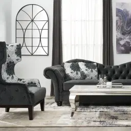 Florence II Charcoal Velvet with Floral Pattern Occasional Chair 