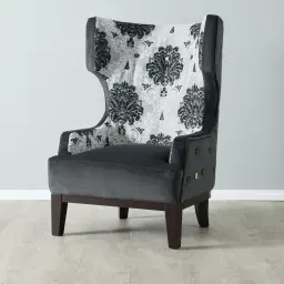Florence II Charcoal Velvet with Floral Pattern Occasional Chair 