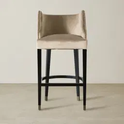 Simone Beige Velvet 76cm Bar Stool-Gold Accessories