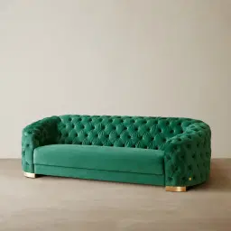 Kelly Emerald Green Velvet 3-Seater Sofa - Gold Legs