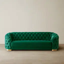 Kelly Emerald Green Velvet 3-Seater Sofa - Gold Legs