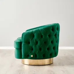 Kelly Emerald Green Velvet Swivel Chair - Gold Leg