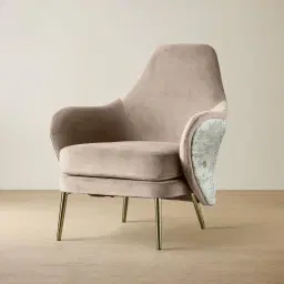 Anya Beige Velvet with Back Pattern Occasional Chair