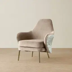 Anya Beige Velvet with Back Pattern Occasional Chair