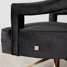 Burton Black Velvet Swivel Occasional Chair - Polished Gold Stainless Steel Legs