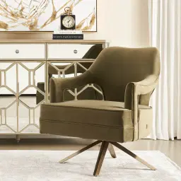 Burton Black Velvet Swivel Occasional Chair - Polished Gold Stainless Steel Legs