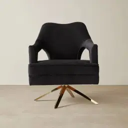 Burton Black Velvet Swivel Occasional Chair - Polished Gold Stainless Steel Legs