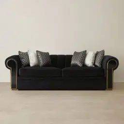 Leola Black Velvet 3-Seater Sofa
