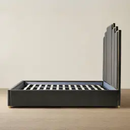 Jacques Charcoal Velvet King Bed - Gold Frame