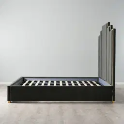 Jacques Charcoal Velvet King Bed - Gold Frame