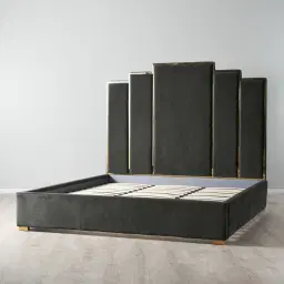 Jacques Charcoal Velvet King Bed - Gold Frame