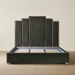 Jacques Charcoal Velvet King Bed - Gold Frame