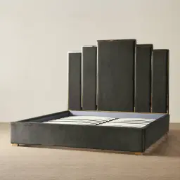 Jacques Charcoal Velvet Queen Bed - Gold Frame