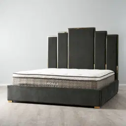 Jacques Charcoal Velvet Queen Bed - Gold Frame