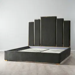 Jacques Charcoal Velvet Queen Bed - Gold Frame