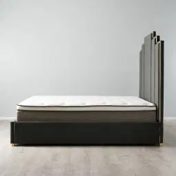 Jacques Charcoal Velvet Queen Bed - Gold Frame