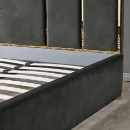 Jacques Charcoal Velvet Queen Bed - Gold Frame