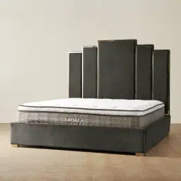 Jacques Charcoal Velvet Queen Bed - Gold Frame