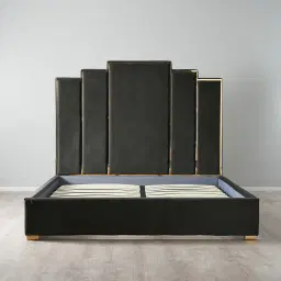 Jacques Charcoal Velvet Queen Bed - Gold Frame