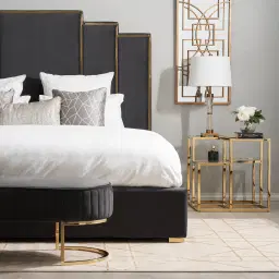 Jacques Charcoal Velvet Queen Bed - Gold Frame