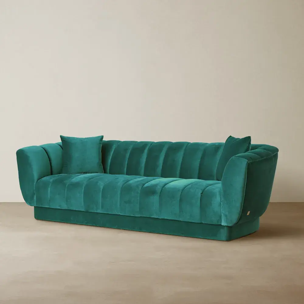 Fransesca Peacock Blue Velvet 3-Seater Sofa 