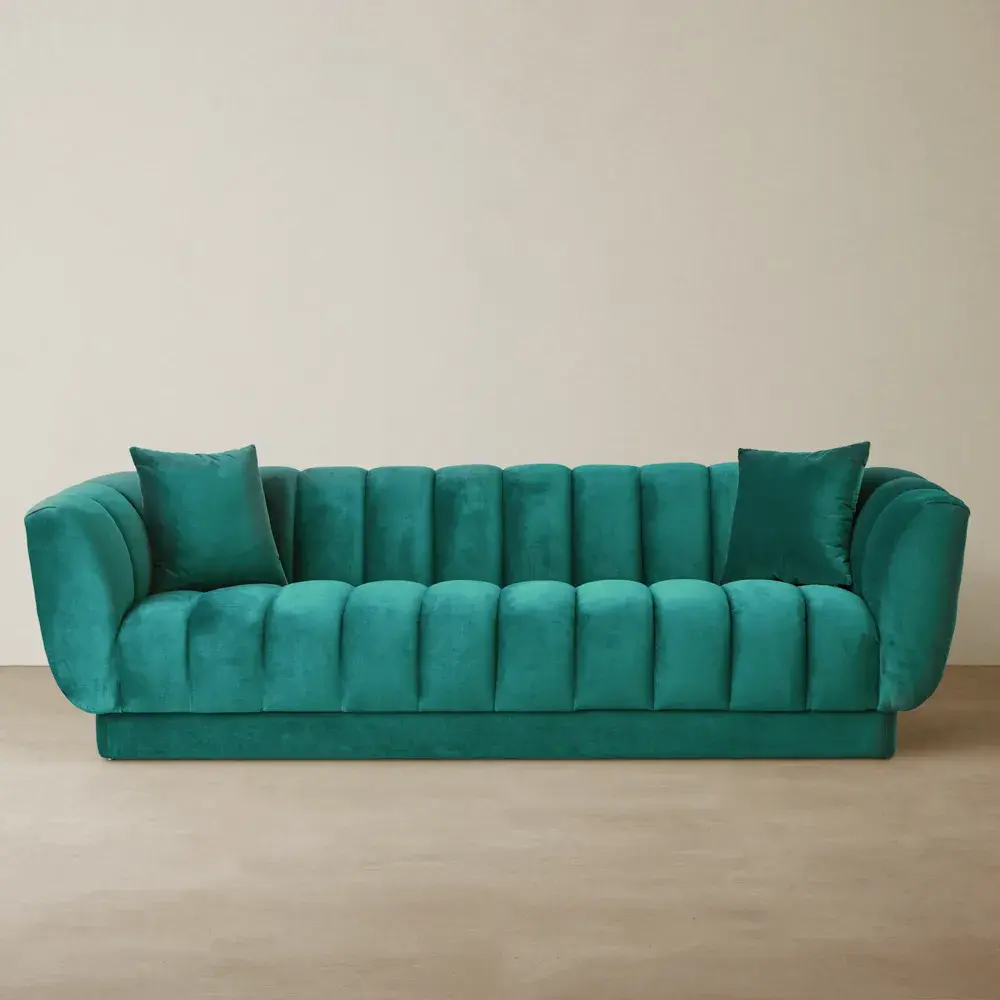 Fransesca Peacock Blue Velvet 3-Seater Sofa 