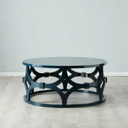 Lalique Peacock Blue Veneer Coffee Table 