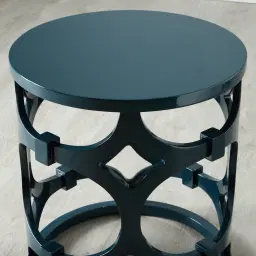 Lalique Peacock Blue Veneer Side Table 