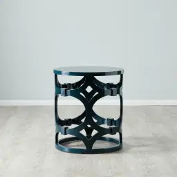 Lalique Peacock Blue Veneer Side Table 