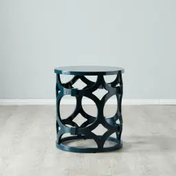 Lalique Peacock Blue Veneer Side Table 