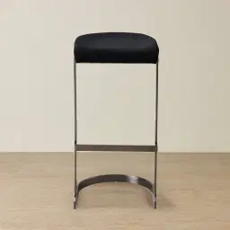 Rouven Black Velvet 79cm Bar Stool - Black Nickel Legs