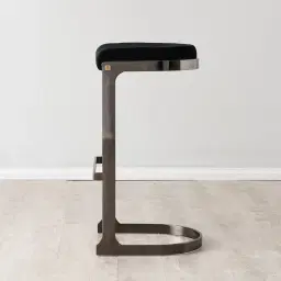 Rouven Black Velvet 79cm Bar Stool - Black Nickel Legs