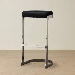 Rouven Black Velvet 79cm Bar Stool - Black Nickel Legs