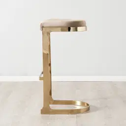 Rouven Beige Velvet 79cm Bar Stool - Champagne Gold Legs