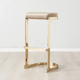 Rouven Beige Velvet 79cm Bar Stool - Champagne Gold Legs