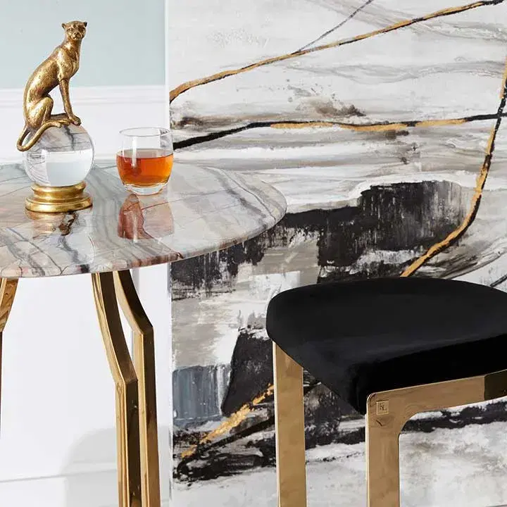 Rouven Beige Velvet 79cm Bar Stool - Champagne Gold Legs | Koala Living