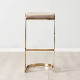 Rouven Beige Velvet 79cm Bar Stool - Champagne Gold Legs